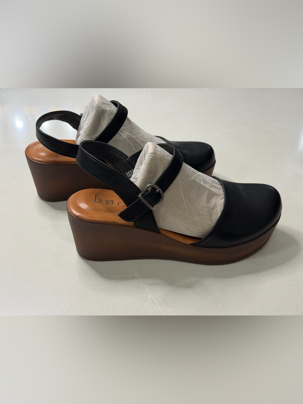 b.o.c. Dalia Black Platform Wedge Comfort Sandals Clog Size 9M